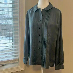 [XL]Jigsaw Silk Pleated Front Long Sleeve  Button Up Shirt/Blouse